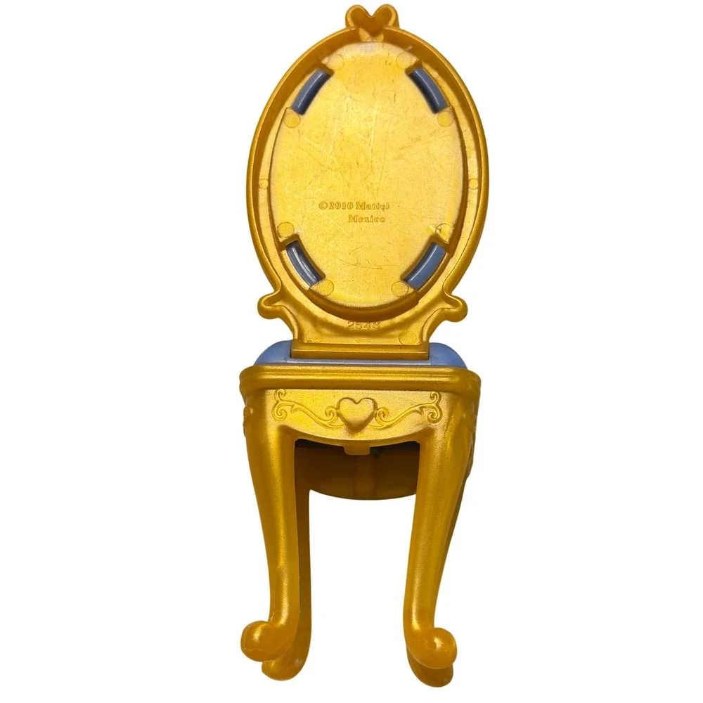 Mattel Barbie Doll Vanity Chair Gold Yellow Blue Tufted Back Furniture 2010 2548